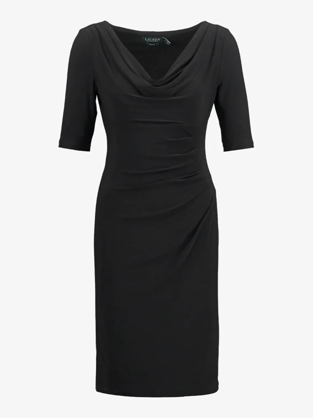 Lauren Ralph Lauren Black Draped Cowl Neck Sheath Dress